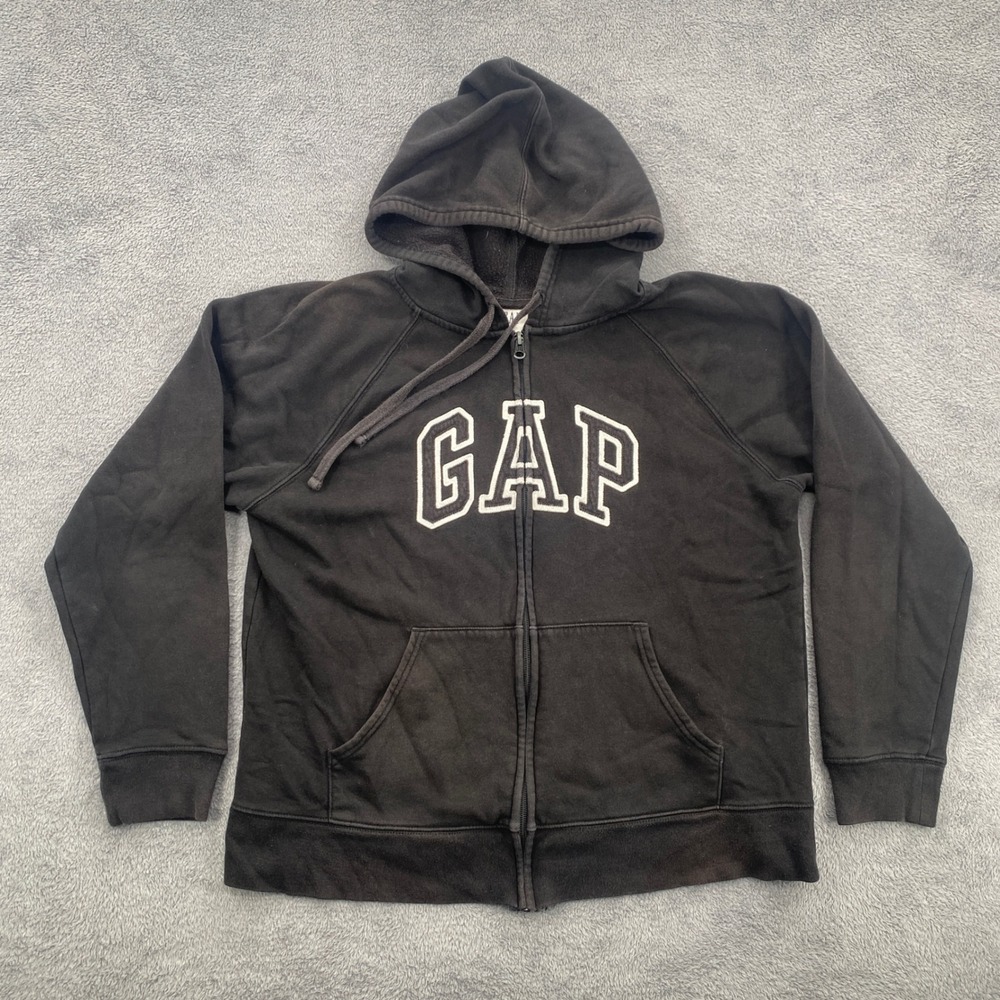 Gap Hoodie Mens Large Black Heritage Full Zip Arch Logo Sweatshirt 870256-05